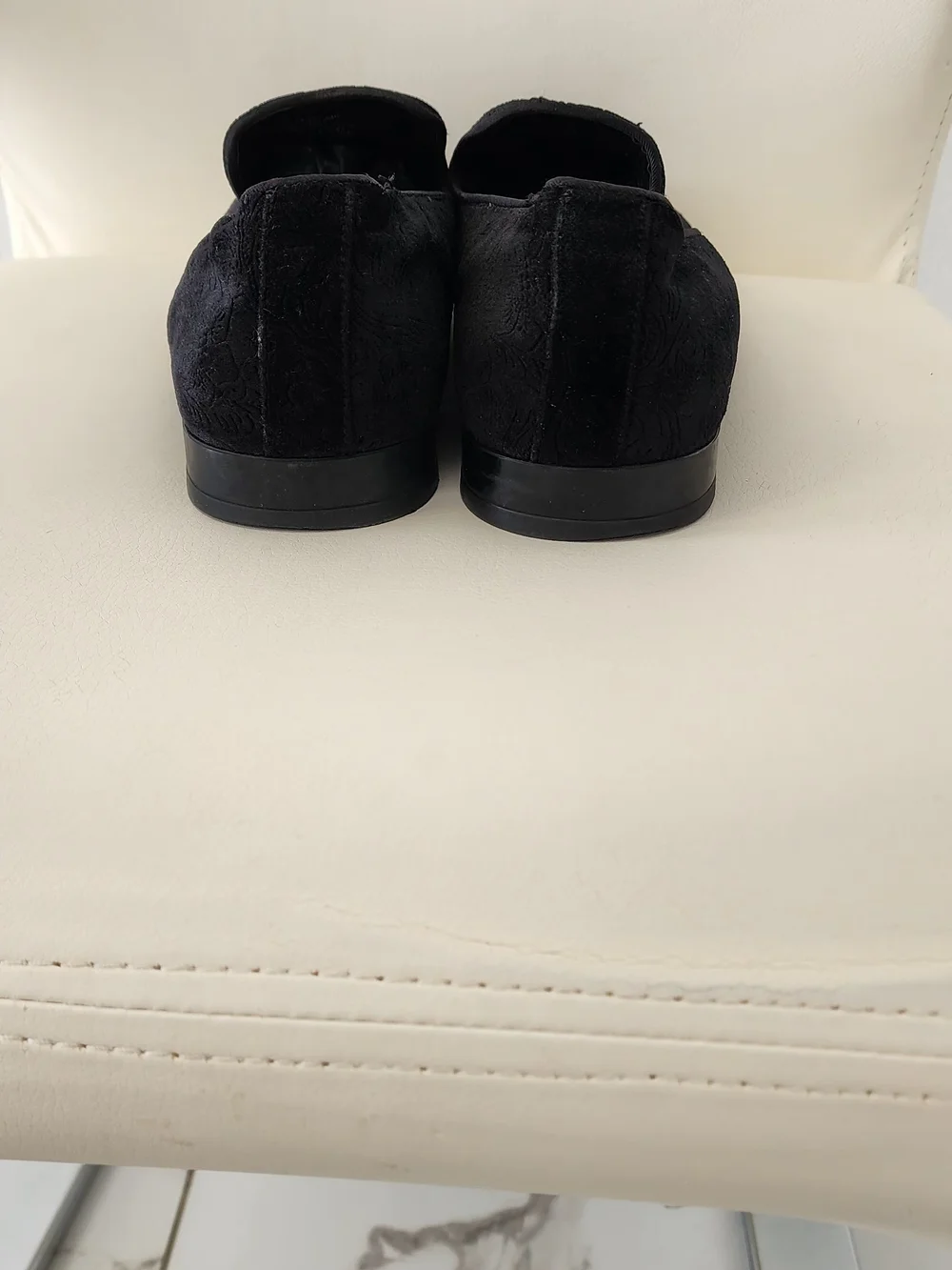 Zara Black Velvet Jacquard Slip-On Loafers
